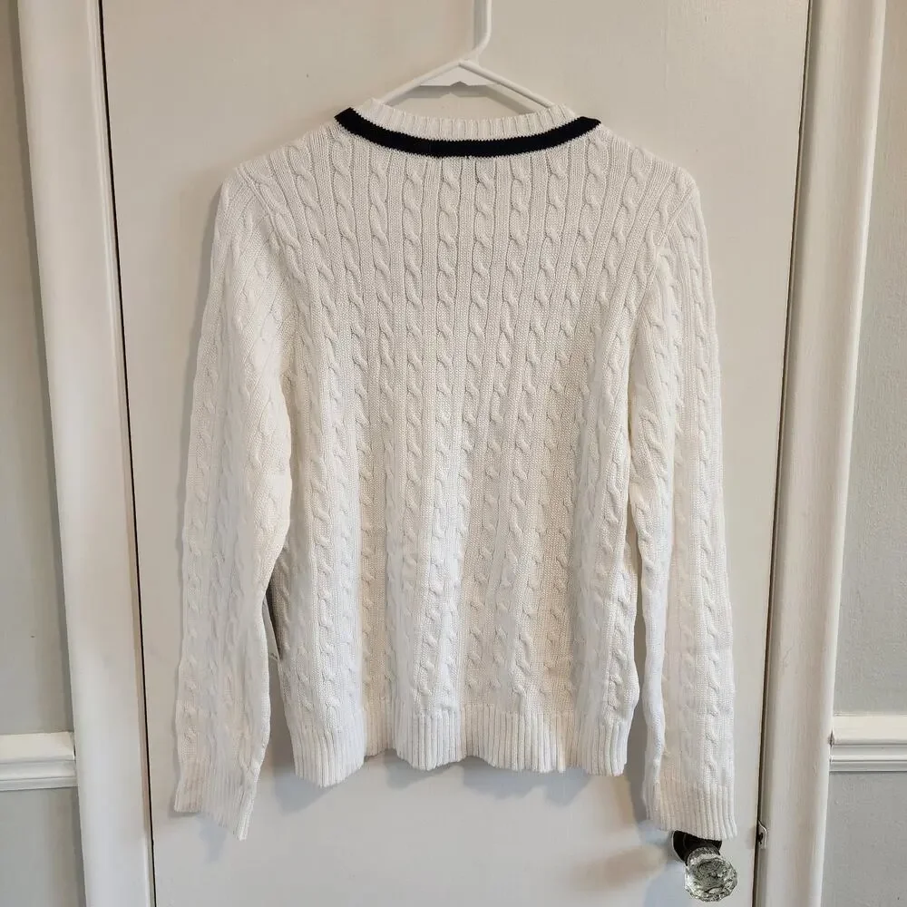 NEW Lauren Active Ralph Lauren V Neck Sweater Medium Cable White Golf w/ Crest - Picture 4 of 6